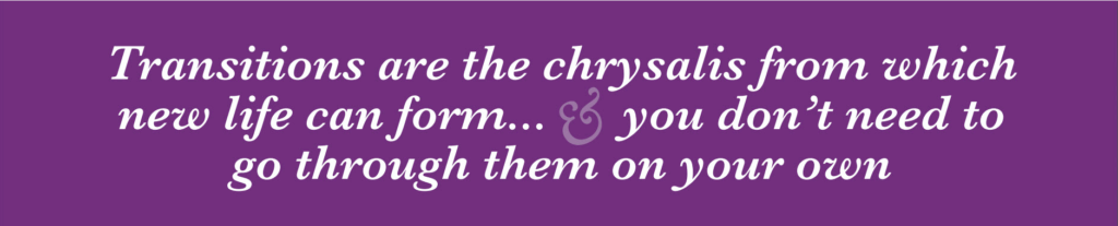 Tagline-Transitions are the chrysalis from which new life can form... and we are not meant to go through them on our own.