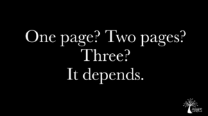 image text reads: One page-two pages-three-it depends